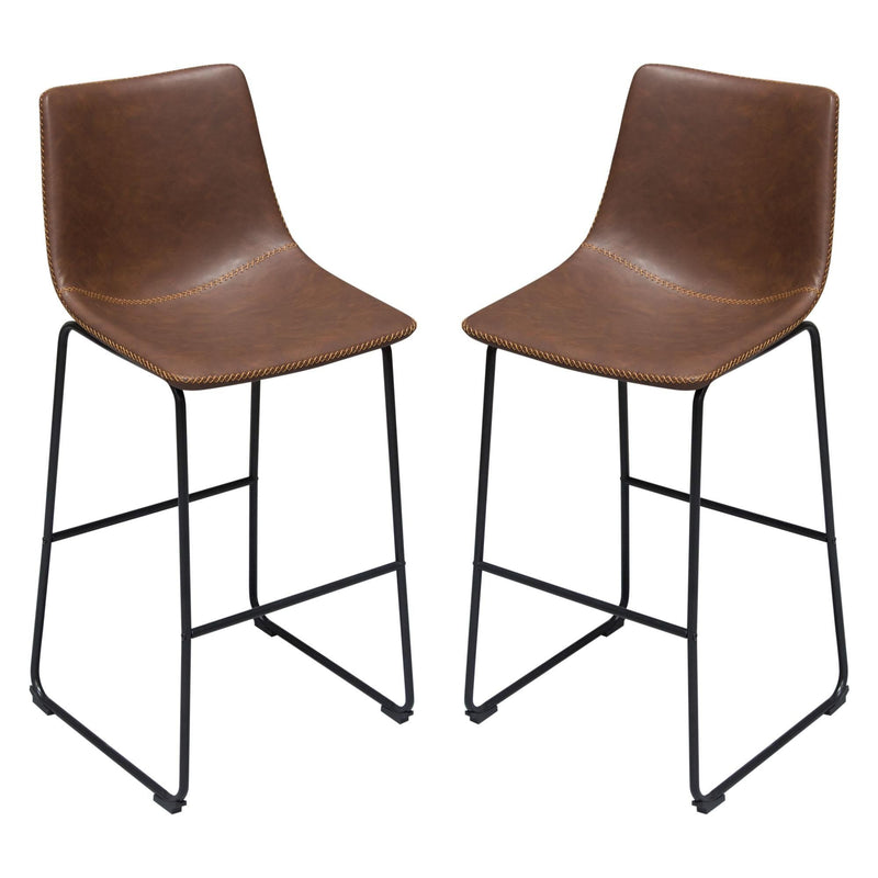 Theo Set of (2) Bar Height Chairs in Chocolate Leatherette w/ Black Metal Base by Diamond Sofa