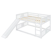White DreamHaus full over full bunk bed with ladder and slide, featuring a sturdy frame and playful design for kids' bedrooms.