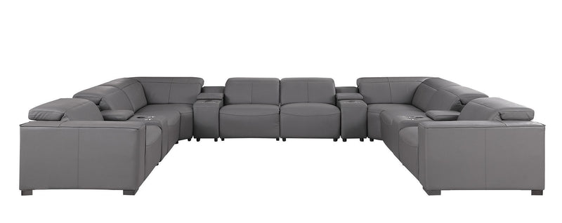 1208 - 12 Piece U Shaped Leather Sectional With 4 Power Recliners & Power Headrest