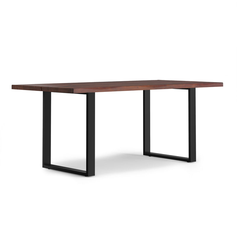 Handcrafted wooden dining table from Simpli-Home's Fieldcrest collection, featuring a sturdy rectangular design and natural wood finish.