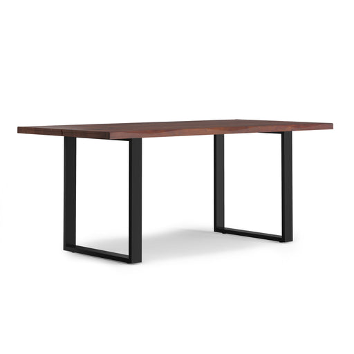 Handcrafted wooden dining table from Simpli-Home's Fieldcrest collection, featuring a sturdy rectangular design and natural wood finish.