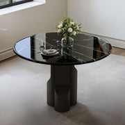 Kinton - Round Dining Table With Natural Marble Top - Black - R&R Furniture Gallery (Fountain Valley, CA)