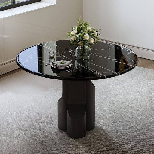 Kinton - Round Dining Table With Natural Marble Top - Black - R&R Furniture Gallery (Fountain Valley, CA)