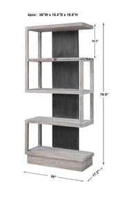 Modern pearl silver etagere by Uttermost, featuring multiple open shelves and sleek metal frame for stylish storage and display.
