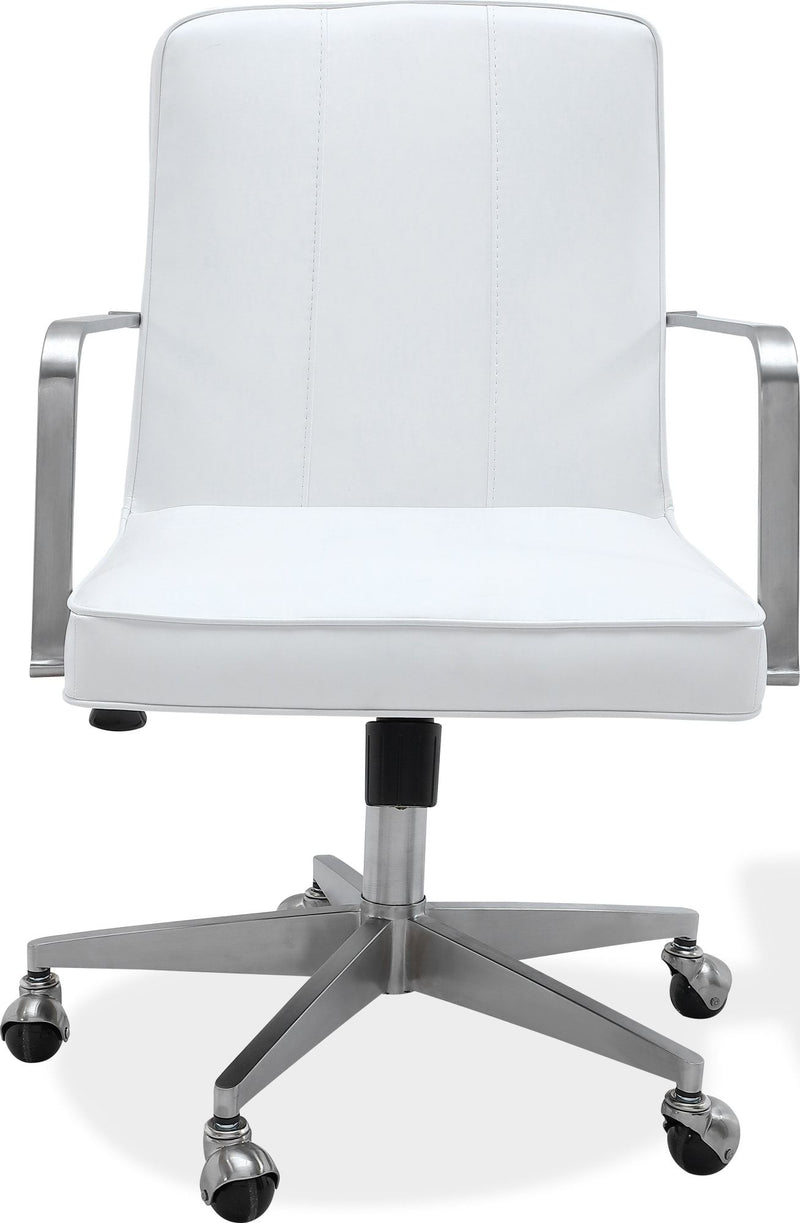 One Metal Frame Home Office Chair in Brushed Stainless Steel and White Leather