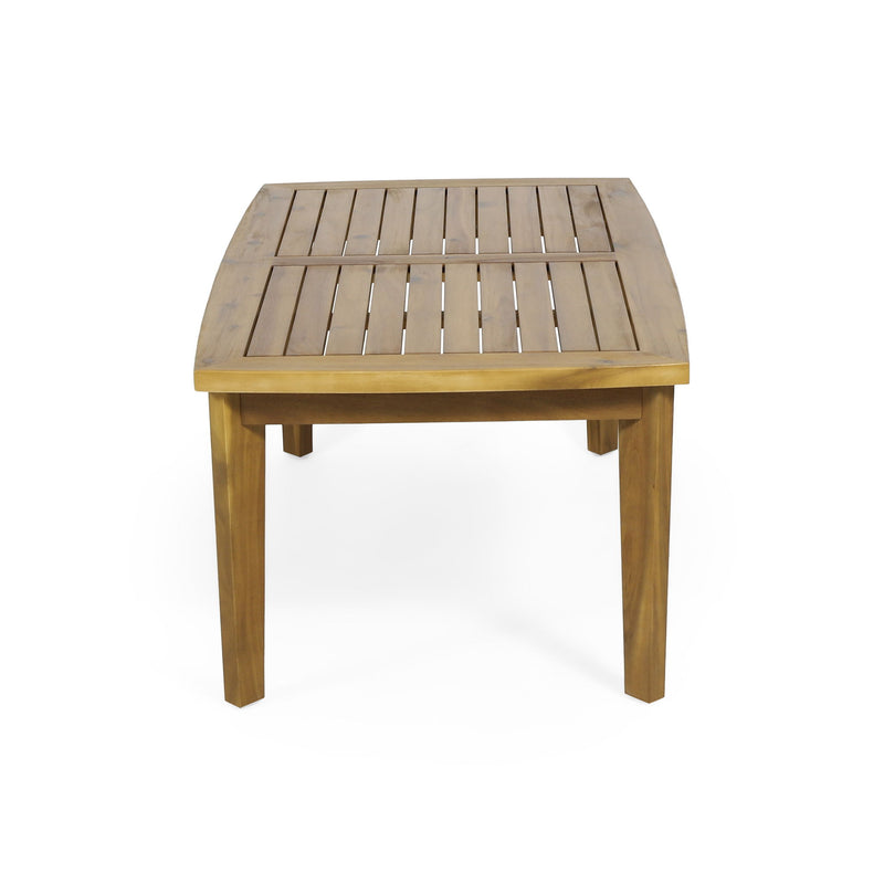 Brown outdoor rectangular coffee table by Noble House, featuring a sturdy wooden design for outdoor patio or garden use.
