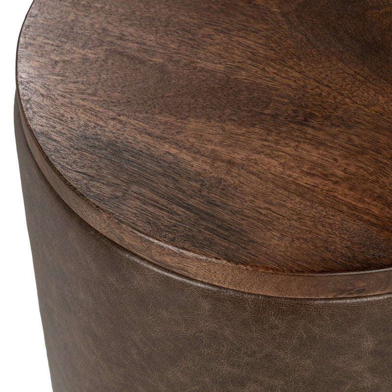 Classic Home Andra accent table with a sleek round top and modern wooden finish, ideal for living room or bedroom decor.