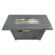 Gray outdoor gas fire pit table by LSI Patio Furniture with durable construction and lid, ideal for outdoor heating and ambiance.