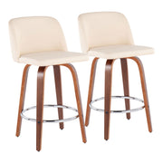 Lumi Source Toriano mid-century modern fixed height counter stool set with round footrests and sleek wooden design.