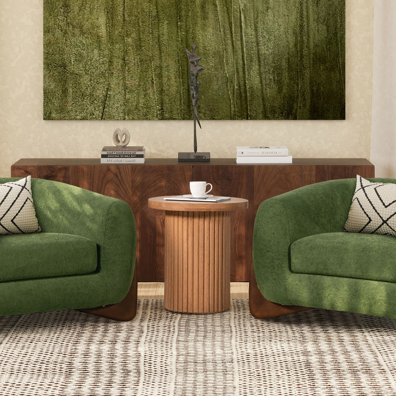 Kenzie - Fluted Pillar Round Accent Side Table - Light Natural Brown - R&R Furniture Gallery (Fountain Valley, CA)