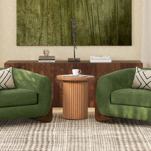 Kenzie - Fluted Pillar Round Accent Side Table - Light Natural Brown - R&R Furniture Gallery (Fountain Valley, CA)