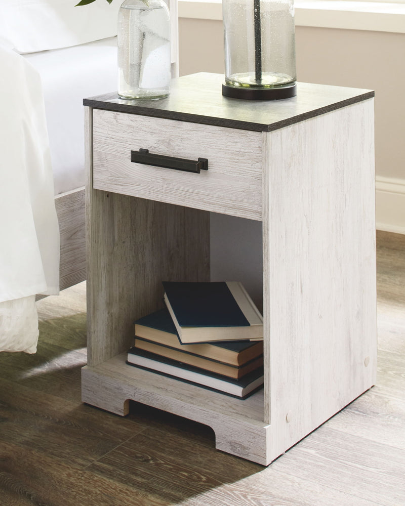Shawburn - One Drawer Night Stand - Whitewash / Charcoal Gray - R&R Furniture Gallery (Fountain Valley, CA)