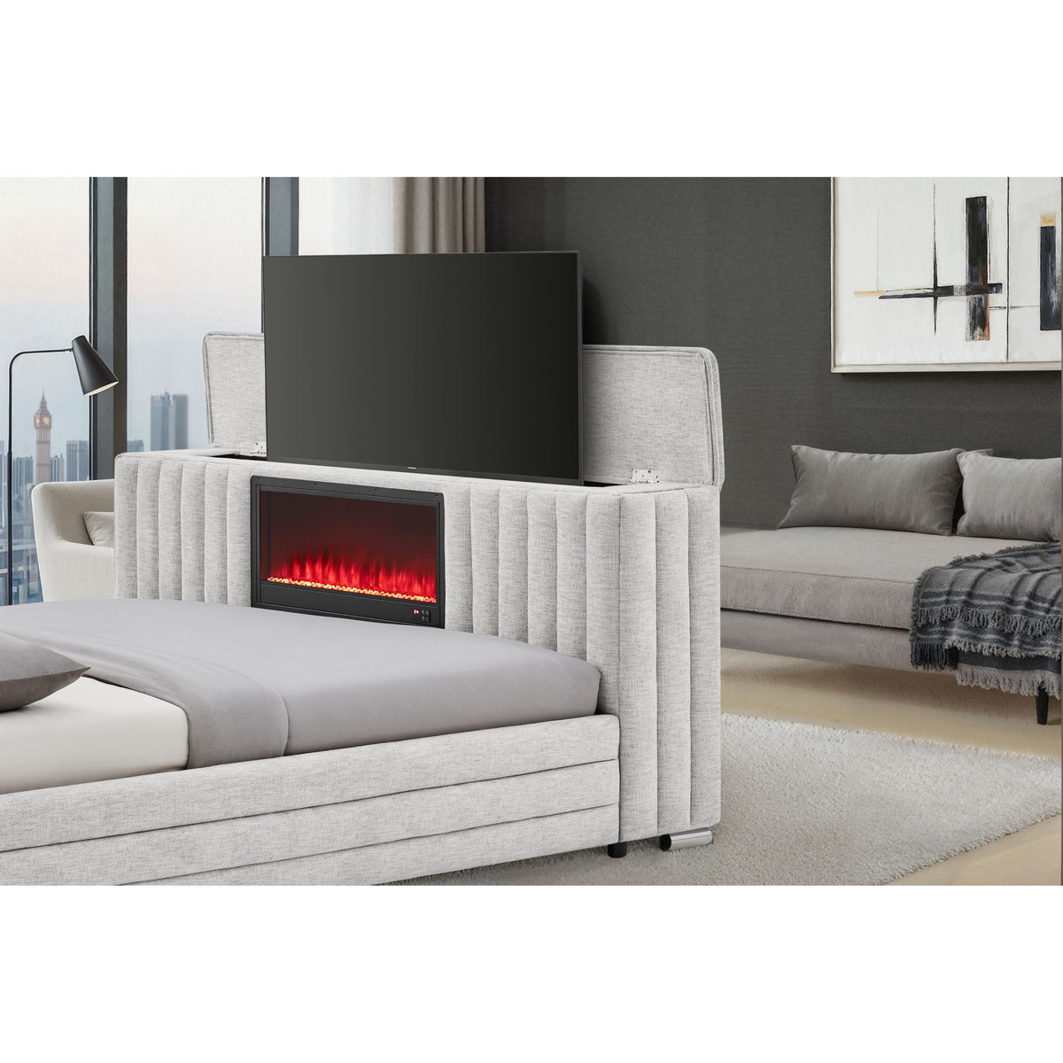 Elliot - Bed With Immersive Sound, LED Lighting, Fireplace Footboard, TV Lift