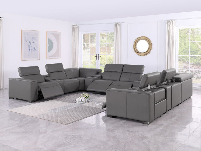 1208 - 12 Piece U Shaped Leather Sectional With 4 Power Recliners & Power Headrest