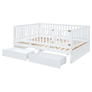 DreamHaus storage daybed with fence guardrails, two drawers, and split design for independent floor bed and daybed use.