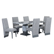 Michelle - Dining Table With Double Pedestal Marble Detailing - Gray - R&R Furniture Gallery (Fountain Valley, CA)