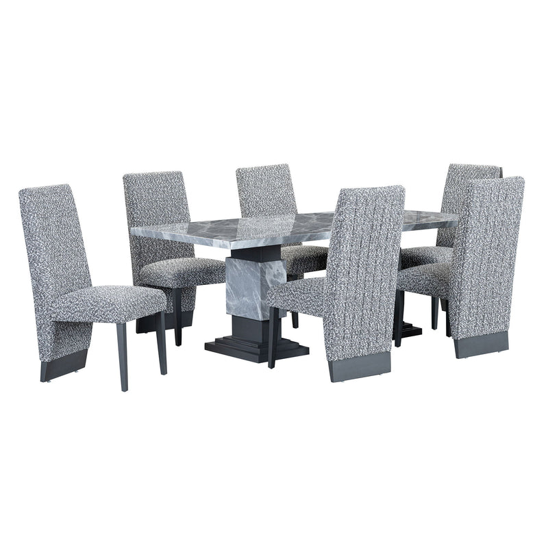 Michelle - Dining Table With Double Pedestal Marble Detailing - Gray - R&R Furniture Gallery (Fountain Valley, CA)