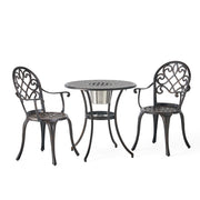 3 Piece Outdoor Aluminium Cast Bistro Set With Ice Bucket - Copper - R&R Furniture Gallery (Fountain Valley, CA)