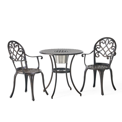 3 Piece Outdoor Aluminium Cast Bistro Set With Ice Bucket - Copper - R&R Furniture Gallery (Fountain Valley, CA)
