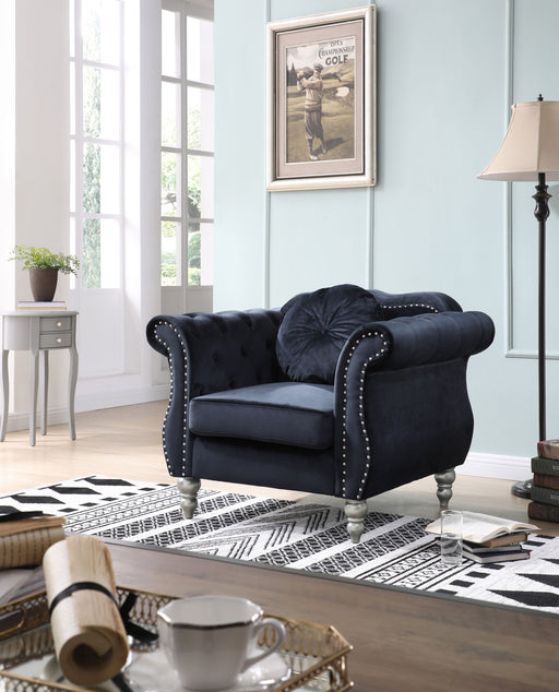Glory Furniture chic transitional flared arm chair with curved arms and plush upholstery in a modern living room setting.