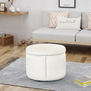 Elegant Round Ottoman Footstool With Studded Rim - R&R Furniture Gallery (Fountain Valley, CA)