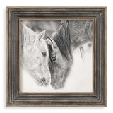 Framed print of black and white horses on dark brown background by Uttermost, showcasing detailed horse artwork in a stylish frame.