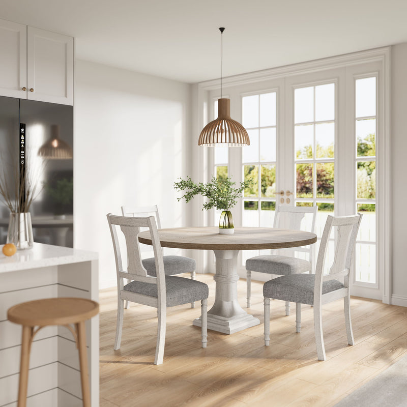 Tannen - Round 5 Piece Dining Table (Set of 5) - White And Gray - R&R Furniture Gallery (Fountain Valley, CA)