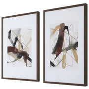 Set of two Burgundy and dark brown abstract canvas art prints by Uttermost, modern wall decor for living rooms or offices.