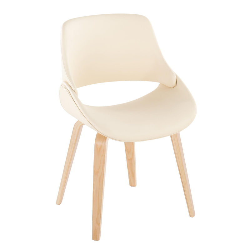Lumi Source Fabrico mid-century modern dining chair set with blue, cream, or camel upholstered seats and natural bent wood legs.