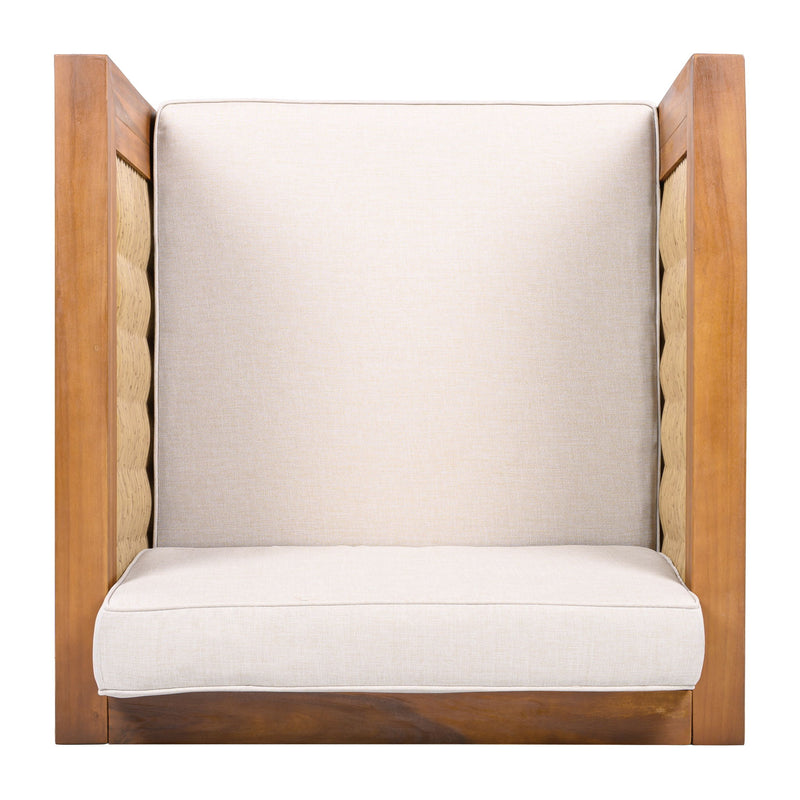 Outdoor Club Chair With Rope Arm And Cushions - Beige / Teak - R&R Furniture Gallery (Fountain Valley, CA)