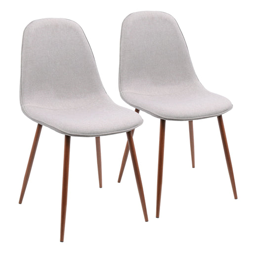 Lumi Source Pebble Mid Century Modern dining chair set with sleek, curved wooden seats and tapered legs, two chairs side by side.