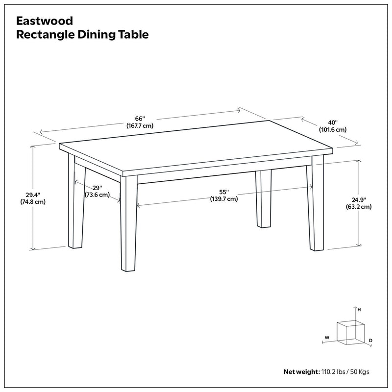 Simpli-Home Eastwood handcrafted dining table with wooden surface and sturdy legs, ideal for family meals and gatherings.