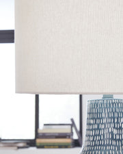 Schylarmont - Metal Table Lamp - Antique Gray / White - R&R Furniture Gallery (Fountain Valley, CA)