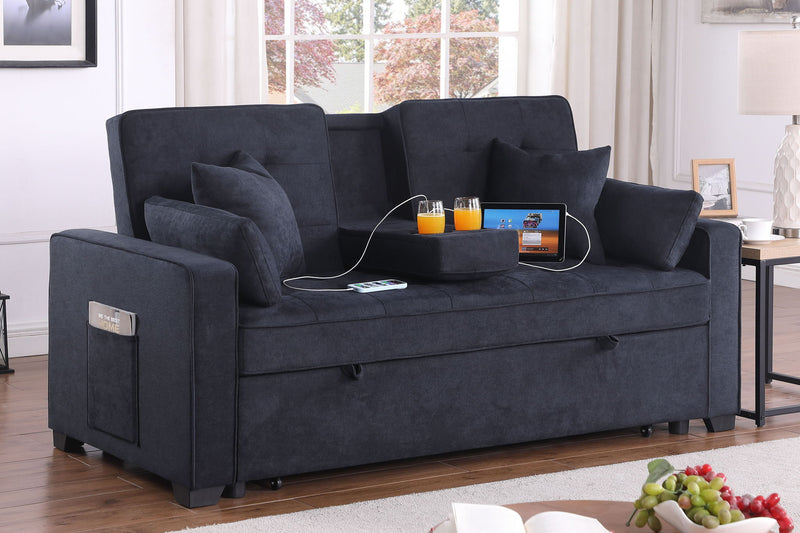Cody II - 69.5"W Woven Fabric Convertible Sleeper Loveseat with Cup Holder - R&R Furniture Gallery (Fountain Valley, CA)