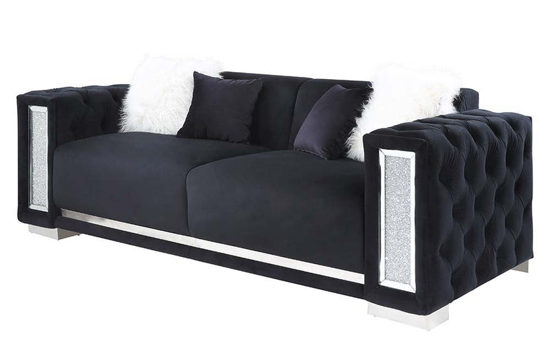 Trislar - Sofa With 4 Pillows (Same 52525) - Black Velvet - R&R Furniture Gallery (Fountain Valley, CA)