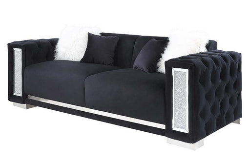 Trislar - Sofa With 4 Pillows (Same 52525) - Black Velvet - R&R Furniture Gallery (Fountain Valley, CA)