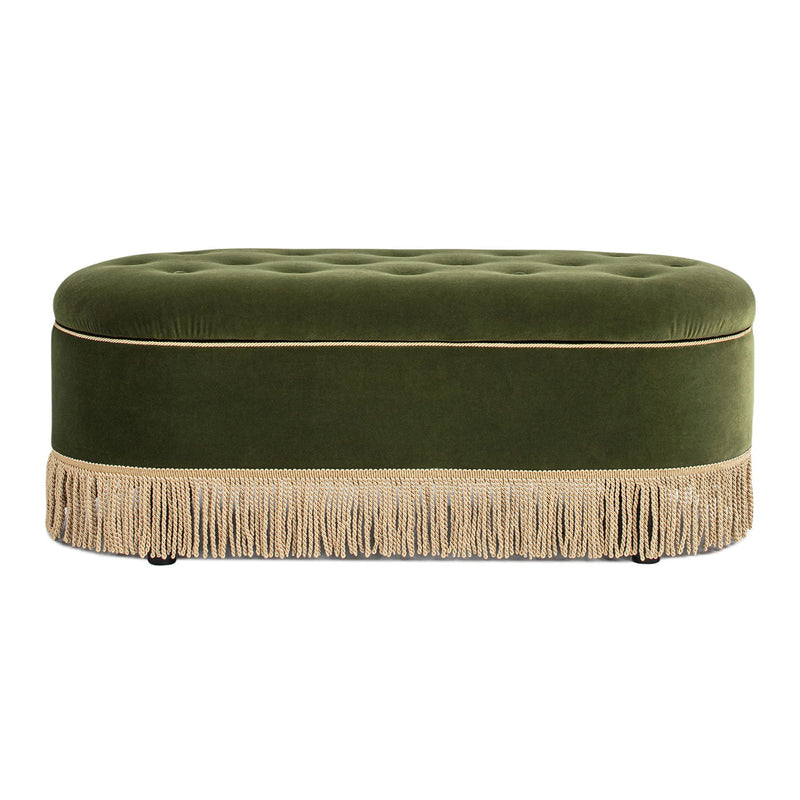Melinda - Oval Tufted Bullion Fringe Storage Bench - R&R Furniture Gallery (Fountain Valley, CA)
