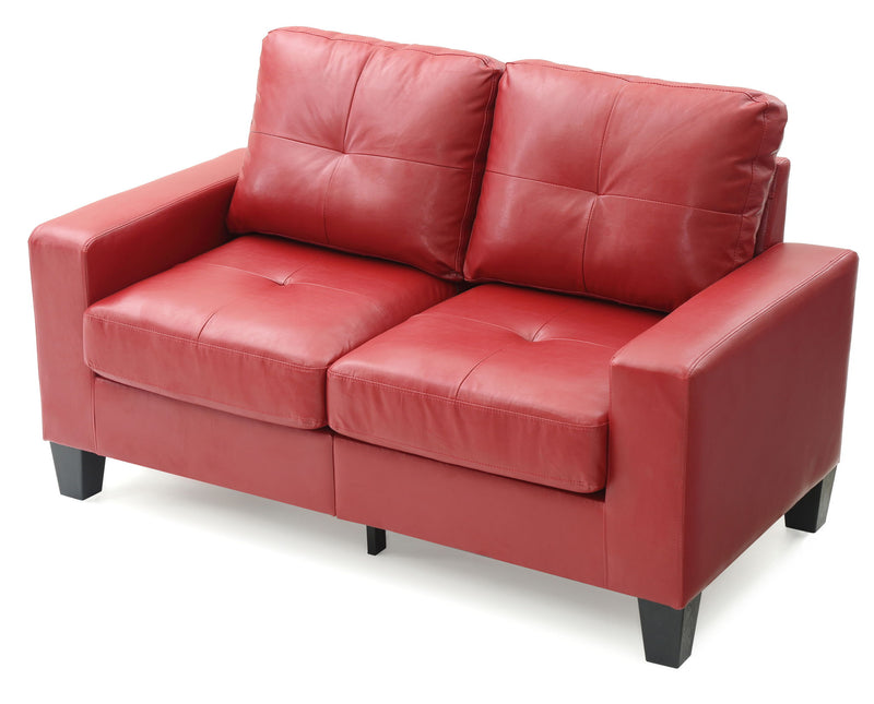 Glory Furniture Newbury track arm loveseat in cozy space, stationary design with plush cushions and modern style.