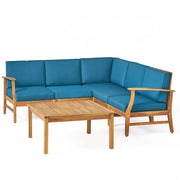 Noble House Perla 6-piece outdoor sofa set with cushioned seats and coffee table, perfect for outdoor patio lounging.