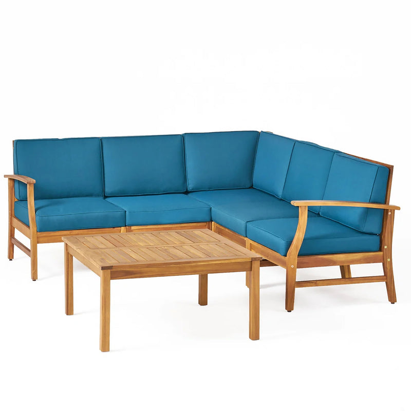 Noble House Perla 6-piece outdoor sofa set with cushioned seats and coffee table, perfect for outdoor patio lounging.