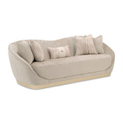 Michael Amini La Rachelle stationary sofa with plush fabric and elegant design, shown in a stylish living room setting.