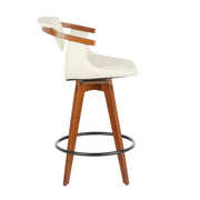 Lumi Source Oracle mid-century modern counter stool with wooden legs and a cushioned seat, suitable for counter height 24-27 inches.