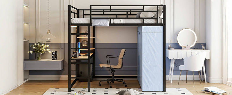 Loft Bed With Desk, Shelves, Power Outlet, LED Light And Wardrobe - R&R Furniture Gallery (Fountain Valley, CA)