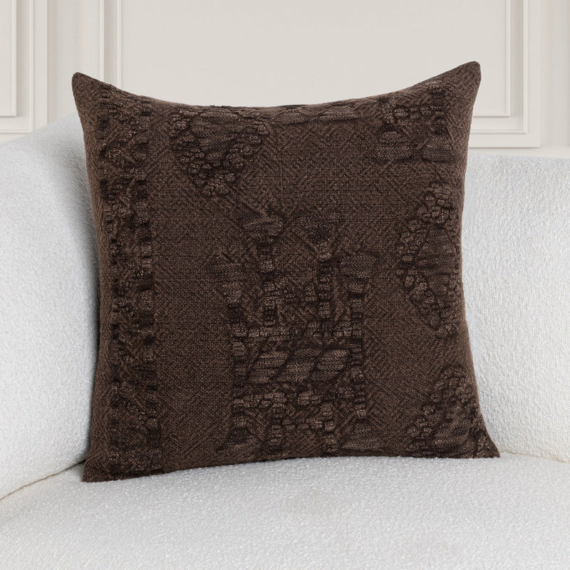 Abbey Sierra Brown 22x22 inch accent pillow by Classic Home, plush fabric with textured design for decorative comfort.