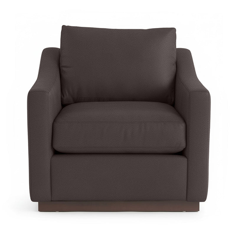 Classic Home Aspen accent arm chair with plush fabric upholstery and wooden legs, stylishly designed for living room decor.