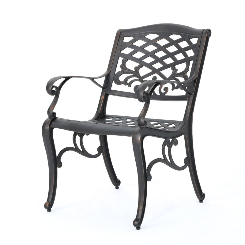 Luminea - Outdoor Aluminum Dining Chair With Scroll Design, Lattice Pattern And Cabriole Legs - Copper - R&R Furniture Gallery (Fountain Valley, CA)
