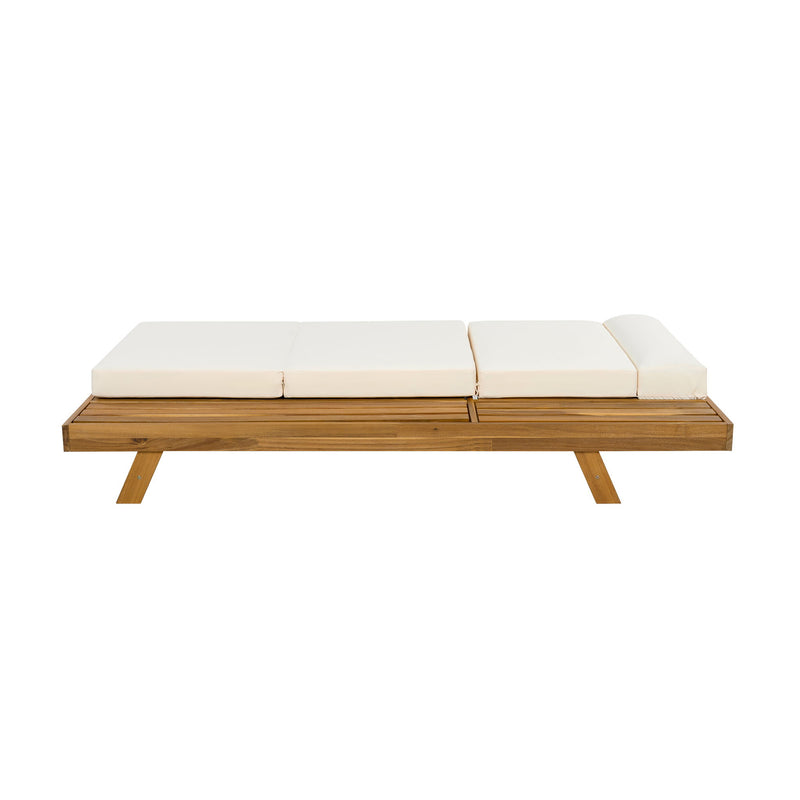Acacia Wood Lounge Chaise Set With Headrest And Water Resistant Cushions - Beige - R&R Furniture Gallery (Fountain Valley, CA)
