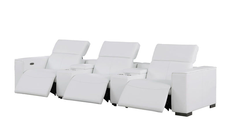 1208 - Leather Sofa With 3 Power Recliners And Two Storage Consoles