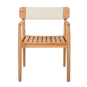 Creative Braided Acacia Wood Outdoor Dining Table And Chairs With Armrests (Set of 2) - Teak / White - R&R Furniture Gallery (Fountain Valley, CA)