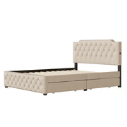 Upholstered Platform Bed With 2 Drawers And 2 Sets Of USB Ports On Each Side, Fabric - R&R Furniture Gallery (Fountain Valley, CA)
